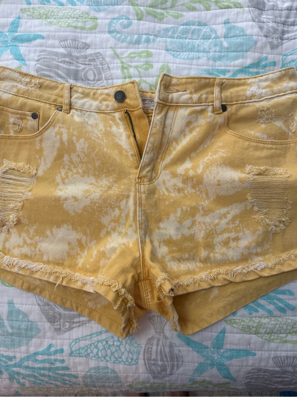 Yellow Tie-Dye Distressed Women’s Denim Shorts